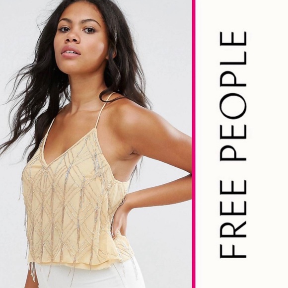 Free People Tops - Free People Gatsby Beaded Camisole
Crop Tank Top in Mango, Size XS , MSRP $168